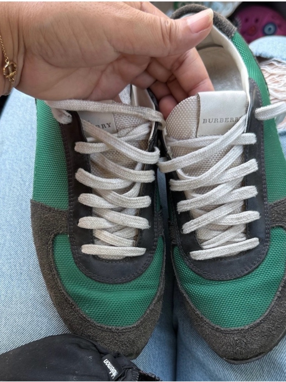 Burberry Green, Gray & White Low-Top Sneakers